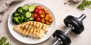 Healthy meal and workout essentials