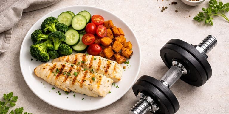 Healthy meal and workout essentials